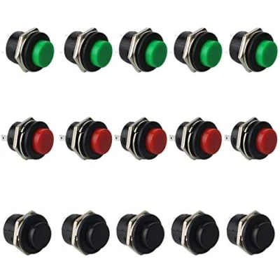 Imagen de RUNCCI YUN 15Pcs SPST interruptor a pulsador redondo, 12V del momentáneo,Lockless Botón interruptor(16mm AC 6A/125V 3A/250V)