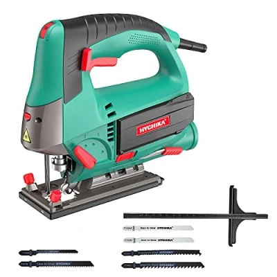 Imagen de HYCHIKA Sierra de Calar, 110mm, 800W 800 3000SPM, Velocidad Ajustable (1 6), 4 Modos Corte, Corte 45º a 45º, Caja Magnética Hoja, Cortar Madera Metal Plástico