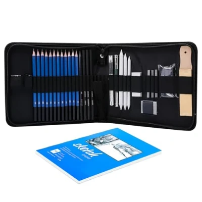 Imagen de Teogneot 33 Pcs Lápices de Dibujo Artístico, Kit Profesional para Boceto, Lapiz Dibujos con Lapices Carboncillo y Grafito