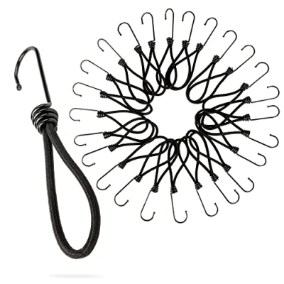 Imagen de PRETEX Pulpos Elasticos con Ganchos Set de 25x18 cm + Fijaciones Pulpo Tensores Resistentes Transporte, Moto, Acampar, Equipaje y Lonas, Negro
