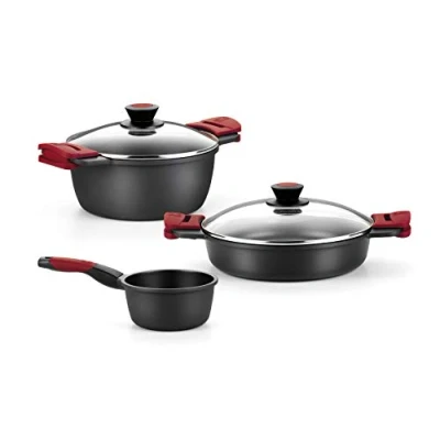 Imagen de BRA Premiere Batería De Cocina 3 Piezas Aluminio Fundido con Antiadherente, fudido, Rojo