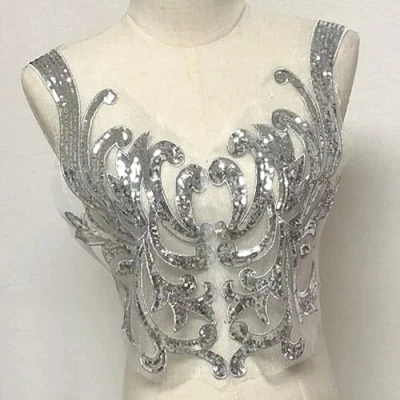 Imagen de Yulakes plata bordado encaje apliques parche lentejuelas cuello boda noble vestido costura DIY de novia decoración ropa accesorios