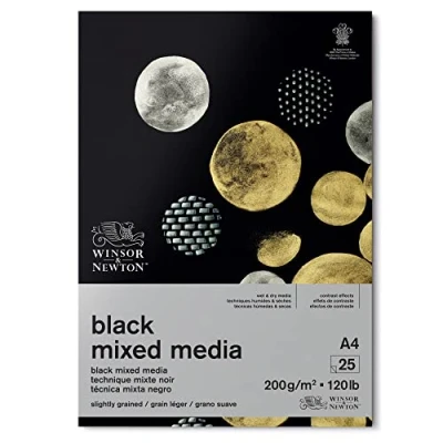 Imagen de Winsor &amp; Newton Bloc de papel negro para Mixed Media, A4, 200g, (25 hojas, 100% libre ácido, calidad archivo, adecuado técnicas pintura húmeda y seca)