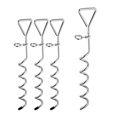 Imagen de relaxdays Piquetas para Camping, Espiral, Carpas &amp; Cama Elástica, Acero, Sistema de Anclaje, 42 cm, 4 Uds., Plateado