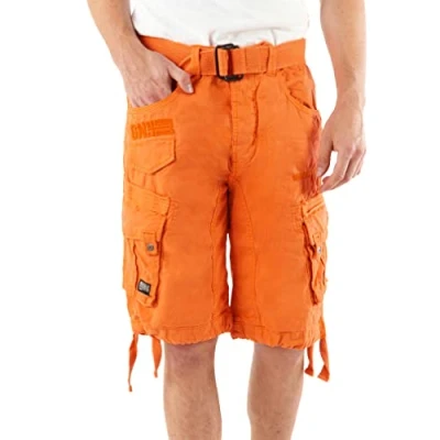 Imagen de Geographical Norway PANORAMIQUE MEN Bermudas Short Algodón Fit Pantalones Cortos Deportivos Para Hombres Hombre Shorts Cinturón Bermuda Ajuste Normal Cómodo NARANJA L