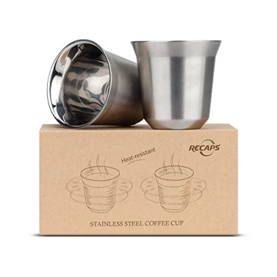 Imagen de RECAPS Juego de tazas café expreso acero inoxidable 80 ml Paquete 2 Demitasse 304 doble pared, 2.7 oz