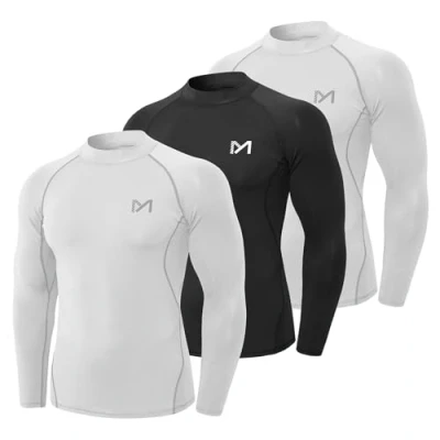 Imagen de MEETYOO MU27T Camiseta de compresión para Hombre, Blanco+Negro, XL