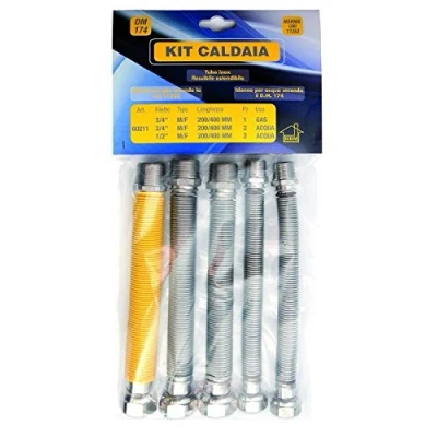 Imagen de KIT DE LATIGUILLOS FLEXIBLE EXTENSIBLE AGUA GAS ACERO INOXIDABLE CALDERA COCINA BAÑO