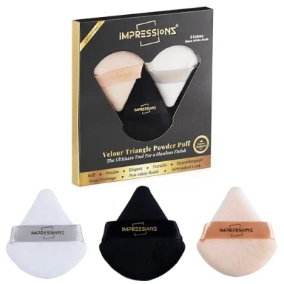 Imagen de ImpressionZ Streak Free Triangle Powder Puffs (3 Pcs) Reusable Velvet Makeup for Face Powder, Loose and Foundation Application Under Eye Puff Cream Liquid Blending