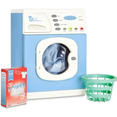 Imagen de Casdon Lavadora electrónica Azul. de Juguete con Tambor Giratorio, Luces y Efectos Sonido. Incluye Cesta lavandería Caja detergente en Polvo. Juego para niños a Partir 3 años