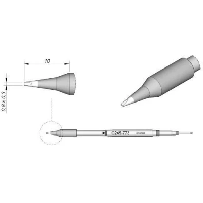 Imagen de JBC punta de soldadura Serie C245, forma cincel, C245773/0,8 x 0,3 mm, recta C245773 (cartucho 2045 2245, cartucho soldadura, cincel sin plomo)
