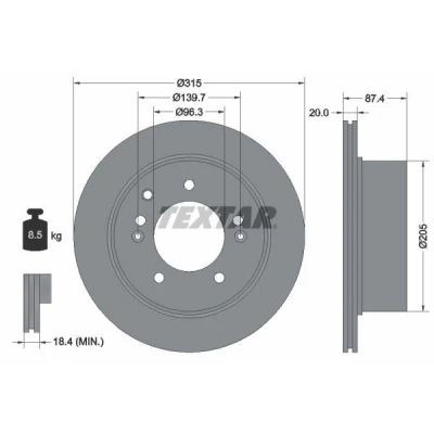 Imagen de TEXTAR 92147400 Disco de freno 315 20 05/08 139,7 ventilación interna sin perno sujeción rueda, buje rueda KIA: SORENTO 1