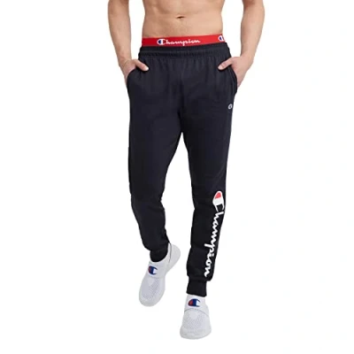 Imagen de Champion mens Classic Jersey Jogger Graphic Sweatpants, Navy 15&quot; Script Low Leg, Large US