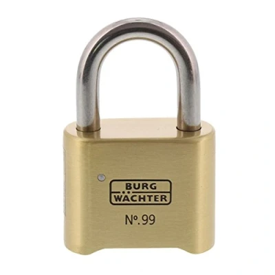 Imagen de BURG WÄCHTER Candado de combinación N.º 99 Ni 50 SB, Cuerpo latón macizo, Resistente a la intemperie, Arco doble cierre acero inoxidable