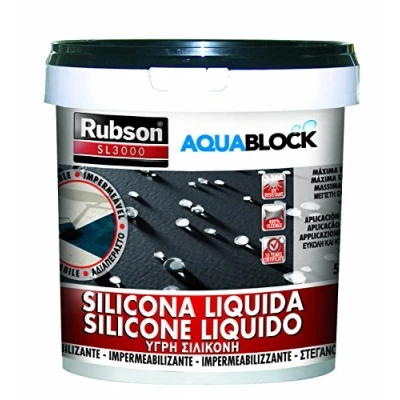 Imagen de Rubson Aquablock SL3000 silicona Líquida negra, impermeabilizante líquido para prevenir y reparar goteras humedades, elástica con tecnología Silicotec, 1 x 5 kg