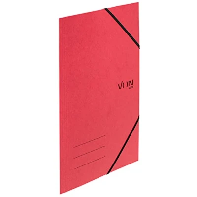 Imagen de VON Leitz 30080025 Pack de 5 carpetas A4 con cierre elástico, cartón flexible, para 150 hojas, estampado plateado, carpeta ligera escuela y hogar, color rojo