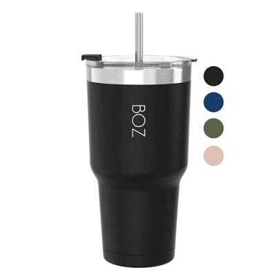 Imagen de BOZ Vaso Térmico con Tapa y Pajita Termo Café para Llevar de Acero Inoxidable Taza Perfecta Bebidas Frías Calientes Tumbler Sin BPA (900 ml Negro)