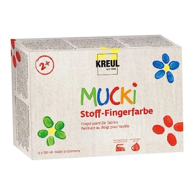 Imagen de KREUL 28420 Pintura de tela para dedos Mucki, colores brillantes a base agua niños partir 2 años