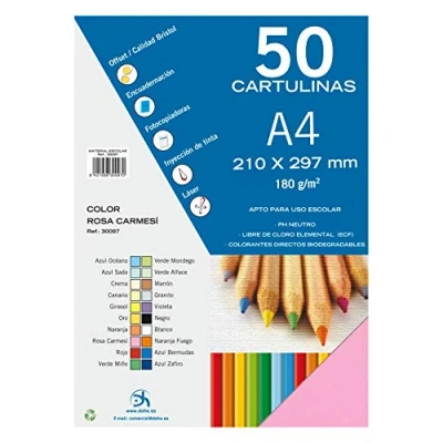 Imagen de Dohe Cartulinas A4 Rosa Carmesí para Manualidades e Impresión (50 uds.) 21x29,7 cm 180 g/m² Material de oficina