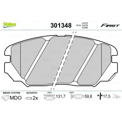 Imagen de VALEO 301348 Juego de pastillas freno Eje delantero con contacto avisador desgaste sin chapa antichirridos HYUNDAI: Tucson, ix20, Sonata V