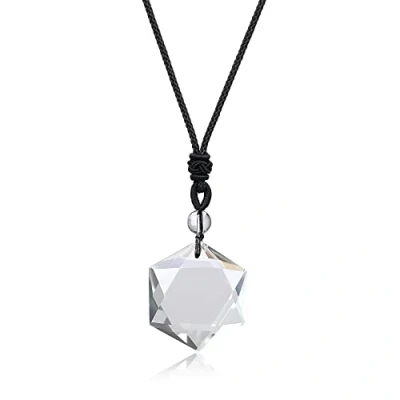 Imagen de COAI Collar con Colgante Hexágono Estrella de David Cuarzo Blanco Piedra Natural para Hombre y Mujer