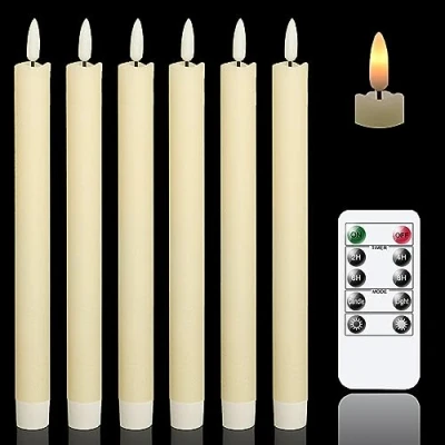 Imagen de Eldnacele velas de color marfil sin llama, parpadeando con control remoto 10 teclas, funciona pilas, luces LED cálidas 3D, cera real, paquete 6