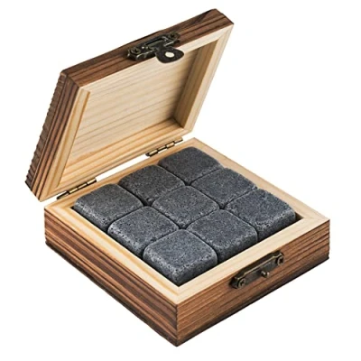 Imagen de Buddy&#039;s Bar 9 piedras de whisky 2 x cm, set regalo básico, elegante caja madera, cubitos hielo naturales reutilizables granito, frías insípidas, color gris