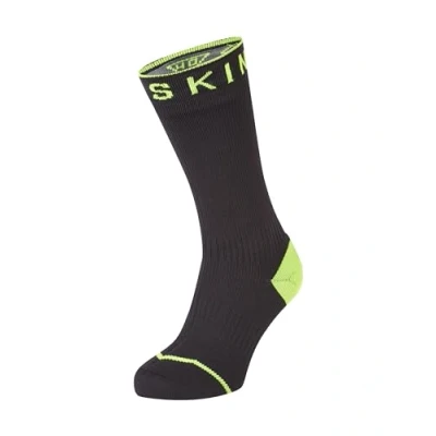 Imagen de SEALSKINZ Waterproof All Weather Mid Length Calcetín, Hombre, Negro y Amarillo Fluorescente, Large
