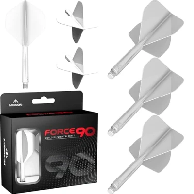 Imagen de Mission Darts Force 90 Sistema integrado de vuelo y eje dardos moldeado precisión, paquete 3 plumas tallos combinados profesionales altamente duraderos Estándar n.º 2