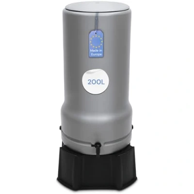Imagen de YourCasa Tanque de lluvia 200 l [RainBell] con pie, tapa y grifo, barril plástico, a prueba heladas, depósito agua lluvia, para jardín, colector