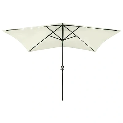 Imagen de vidaXL Sombrilla de Jardín con LED y Palo Acero, Parasol Protector, Refugio Solar, Paraguas para Playa Patio Exterior, Arena 2x3 m