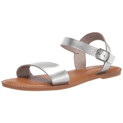 Imagen de Amazon Essentials Sandalia con Hebillas de Dos Tiras Mujer, Plateado, 41 EU Ancho