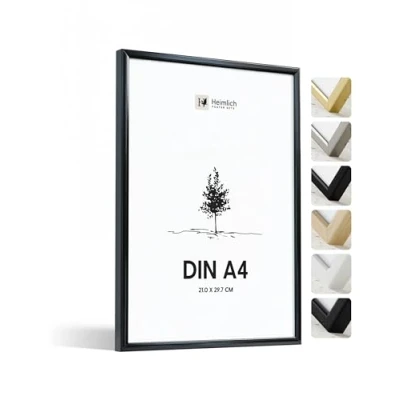 Imagen de Heimlich® 1 x marco de fotos A4 Aluminio Negro marcos cuadros Vidrio Acrílico Irrompible Grano Visible Duradero Fácil Colgar Para Decoración Pared y Hogar