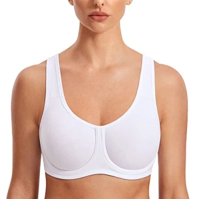 Imagen de SYROKAN Sujetador Deportivo Mujer con Aros Alto Impacto Tallas Grandes Tirantes Ajustables Blanco 120C