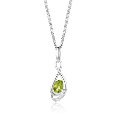 Imagen de Collar de mujer plata Miore, Cadena con Colgante peridoto y circonitas brillantes en ley 925. Piedra natural talla oval. grumetta Cm 45. hipoalergénico para mujer.