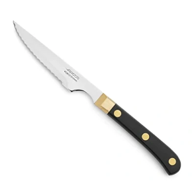 Imagen de Arcos Cuchillos Mesa Cuchillo carne Hoja Acero Inoxidable Nitrum 4.5&quot; Mango Polioximetileno (POM). Corta tus piezas con facilidad y precisión. Serie Regia. Color Negro Oro.