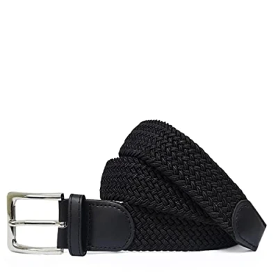 Imagen de Gloop Cinturón elástico unisex de tejido trenzado para hombre y mujer, ancho aprox. 3,5 cm, talla 105 110 115 120 130 135 140 145 150 cm 155 Negro ,