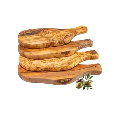 Imagen de Erreke Tabla Madera Cocina, para Quesos y Aperitivos, Cortar Set de 4 Tablas en Olivo Natural, Charcuteria Tapas Queso Pan (28x13 cm, unidades)