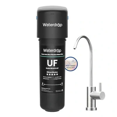 Imagen de Waterdrop Sistema de filtro agua para debajo del fregadero, 10UB UF, 0.01 micrones Ultra Filtración bajo contador potable, con grifo acero inoxidable dedicado, 30,000 Liters