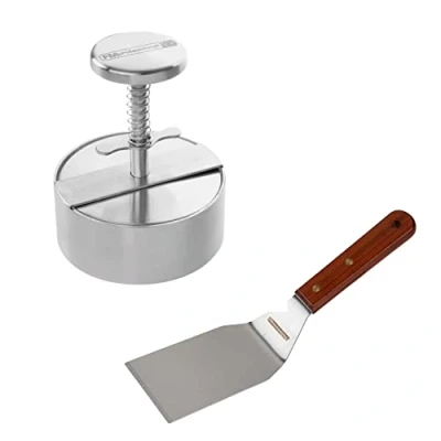 Imagen de FMProfessional Set de Utensilios Cocina, incluye Prensador Hamburguesas Profesional XXL Acero Inoxidable y Paleta para Plancha Inoxidable, 30x7 cm