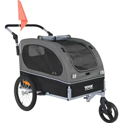Imagen de VEVOR Remolque Plegable para Bicicleta Perros Carga de 450kg Cochecito Mascotas 2 en 1, Marco Fácil Plegar con Ruedas Liberación Rápida, Acoplador Universal Bicicleta, Reflectores