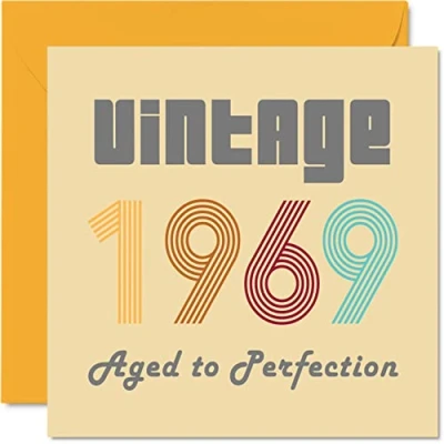 Imagen de tarjetas de cumpleaños número 55 para hombres y mujeres Vintage 1969 Aged To Perfection Tarjeta divertida ella, 145 mm x mm, felicitación