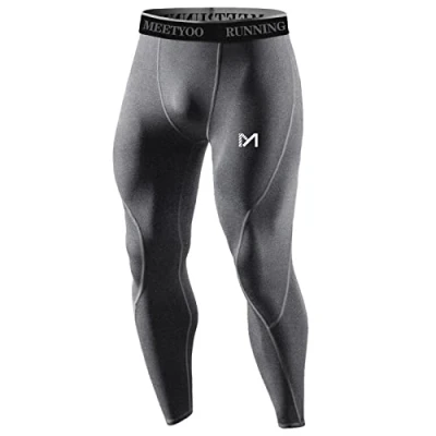 Imagen de MEETYOO Leggings Hombre, Compresión Secado Rápido Pantalones Deporte Mallas Largas para Running Fitness Yoga, Gris 1, L