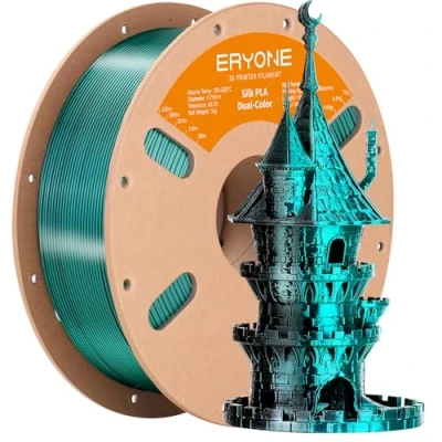 Imagen de ERYONE Impresora 3D PLA de filamento doble color seda 1,75 mm, 0,03 coextrusión brillante 1 kg (2,2 libras), verde y negro
