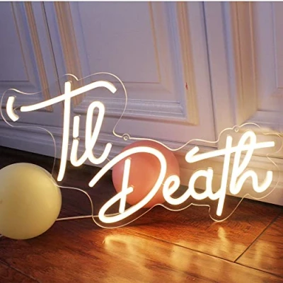 Imagen de Til Death Letreros de neón LED Blancos cálidos para Boda, Fiesta cumpleaños, decoración Pared, Luces iluminadas Dormitorio, Sala Estar, Aniversario,