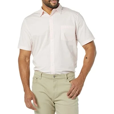 Imagen de Amazon Essentials Camisa de Popelín Manga Corta y Ajuste Entallado Hombre, Rosa, XXL