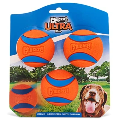 Imagen de Chuckit! Ultra Ball Pelota de Juguete para Perros, Goma Duradera, Alto Rebote, Flotante, Lanzador, Compatible con Pelotas Paquete 3, Mediano