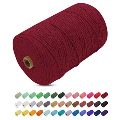 Imagen de Uiopa Hilo Macrame 3mm x 200m, Cuerda Gruesa de Algodon Natural, Cordel Colores Algodón para Manualidades, Pared, Cortinas, Colgar Plantas, Fotos (Vino rojo)