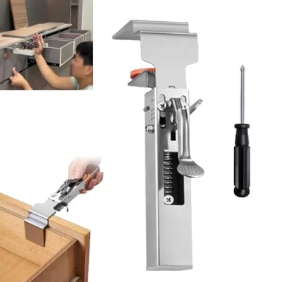 Imagen de Adjustable Drawer Fixing Clamp, Front Installation Clamps, One touch Fixed Removable Universal Cabinet Stainless Steel Clips (1pcs)