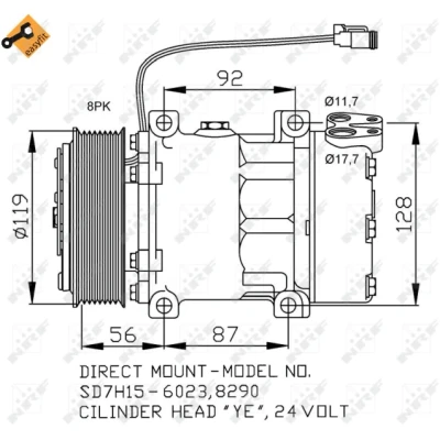 Imagen de NRF EASY FIT 32703 compresor de Aire Acondicionado SD7H15 24 PAG 46 con aceite PAG, junta anular